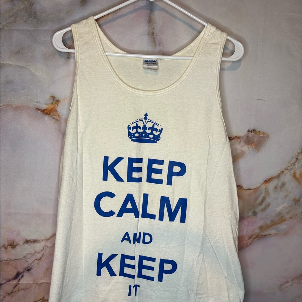 Gildan White Tank Top with Blue Print Keep Calm and Keep it Taylor